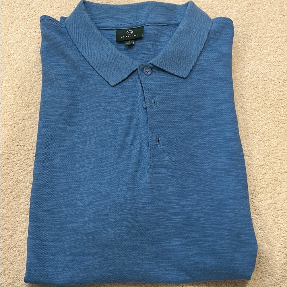 NWOT Men's AG Green label Heathered Blue Polo Shirt